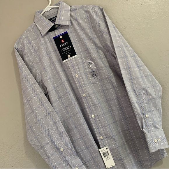 NWT Men’s CHAPS Blue & Gray Pattern Longsleeve Button Down Dress Shirt - Picture 2 of 9